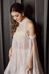 Mehul Gupta_Ivory Tunic And Armlets Zari Net Embroidery Pearl & Rhinestone Palazzo Set _Online_at_Aza_Fashions