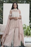 Buy_Mehul Gupta_Pink Tunic And Armlets Zari Net Embroidery & Rhinestone Embellished Palazzo Set _at_Aza_Fashions