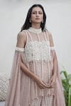 Buy_Mehul Gupta_Pink Tunic And Armlets Zari Net Embroidery & Rhinestone Embellished Palazzo Set _Online_at_Aza_Fashions