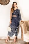 Buy_Mehul Gupta_Blue Cape Zari Net Embroidery Pearl One Shoulder Neck Meadow With Pant _at_Aza_Fashions