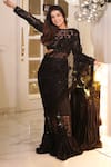 Shop_Mehul Gupta_Black Net Midnight Sequin Fleur Embellished Pre-draped Saree With Blouse _at_Aza_Fashions