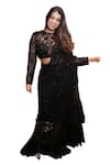 Mehul Gupta_Black Net Midnight Sequin Fleur Embellished Pre-draped Saree With Blouse _Online_at_Aza_Fashions