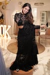 Buy_Mehul Gupta_Black Net Midnight Sequin Fleur Embellished Pre-draped Saree With Blouse _Online_at_Aza_Fashions