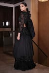 Shop_Mehul Gupta_Black Net, Satin Garden Cutdana Embellished Frilly Lehenga Saree With Blouse _at_Aza_Fashions