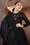 Mehul Gupta_Black Net, Satin Garden Cutdana Embellished Frilly Lehenga Saree With Blouse _Online_at_Aza_Fashions