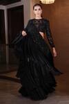 Shop_Mehul Gupta_Black Net, Satin Garden Cutdana Embellished Frilly Lehenga Saree With Blouse _Online_at_Aza_Fashions