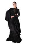 Mehul Gupta_Black Net, Satin Garden Cutdana Embellished Frilly Lehenga Saree With Blouse _at_Aza_Fashions