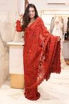 Shop_Mehul Gupta_Red Net Embroidery Sequin Queen Anne Bahar Thread Pre-draped Saree With Blouse _Online_at_Aza_Fashions