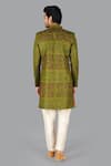 Shop_Gaurav Katta_Green Tussar Silk Embroidered Kantha Open Sherwani Aligarhi Pant Set _at_Aza_Fashions