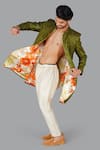 Buy_Gaurav Katta_Green Tussar Silk Embroidered Kantha Open Sherwani Aligarhi Pant Set _Online_at_Aza_Fashions