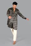 Gaurav Katta_Black Hand Banarasi Silk Floral Kurta With Pant _at_Aza_Fashions