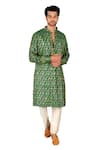 Gaurav Katta_Green Hand Banarasi Silk Floral Jaal Kurta With Pant _Online_at_Aza_Fashions