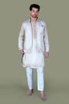 Buy_Gaurav Katta_White Italian Cotton Embroidered Zardozi Bundi Kurta Set _at_Aza_Fashions