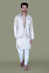 Buy_Gaurav Katta_White Italian Cotton Embroidered Zardozi Bundi Kurta Set _Online_at_Aza_Fashions