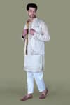 Shop_Gaurav Katta_White Italian Cotton Embroidered Zardozi Bundi Kurta Set _Online_at_Aza_Fashions