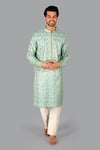 Buy_Gaurav Katta_Blue Hand Banarasi Silk Floral Jaal Kurta With Pant _at_Aza_Fashions