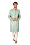 Gaurav Katta_Blue Hand Banarasi Silk Floral Jaal Kurta With Pant _Online_at_Aza_Fashions