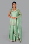 Buy_Gaurav Katta_Green Organza Embellished Thread Scalloped Floral Embroidered Kurta Sharara Set _at_Aza_Fashions