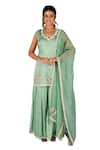 Gaurav Katta_Green Organza Embellished Thread Scalloped Floral Embroidered Kurta Sharara Set _Online_at_Aza_Fashions