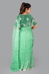 Shop_Gaurav Katta_Green Organza Embroidered Thread V-neck Bandhani Saree With Blouse _at_Aza_Fashions