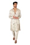 Gaurav Katta_Beige Tusser Silk Embroidered Kantha Kurta With Pant _Online_at_Aza_Fashions