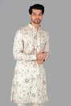 Buy_Gaurav Katta_Beige Tusser Silk Embroidered Kantha Kurta With Pant _Online_at_Aza_Fashions