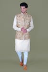 Buy_Gaurav Katta_Off White Italian Cotton Embroidered Kantha Nehru Jacket Set _at_Aza_Fashions