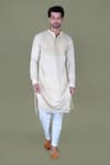 Buy_Gaurav Katta_Beige Silk Chanderi Embroidered Mukaish Kurta And Aligadi Pant Set _at_Aza_Fashions