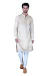 Gaurav Katta_Beige Silk Chanderi Embroidered Mukaish Kurta And Aligadi Pant Set _Online_at_Aza_Fashions