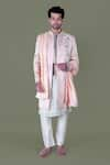 Buy_Gaurav Katta_Rose Gold Italian Cotton Embroidered Thread Sherwani Set _at_Aza_Fashions