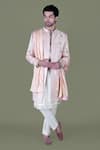 Gaurav Katta_Rose Gold Italian Cotton Embroidered Thread Sherwani Set _Online_at_Aza_Fashions