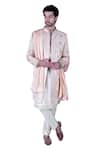 Buy_Gaurav Katta_Rose Gold Italian Cotton Embroidered Thread Sherwani Set _Online_at_Aza_Fashions