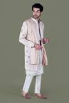 Shop_Gaurav Katta_Rose Gold Italian Cotton Embroidered Thread Sherwani Set _Online_at_Aza_Fashions