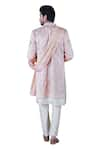 Gaurav Katta_Rose Gold Italian Cotton Embroidered Thread Sherwani Set _at_Aza_Fashions