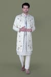 Buy_Gaurav Katta_White Italian Cotton Embroidered Zardosi Sherwani Set _at_Aza_Fashions