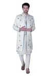 Gaurav Katta_White Italian Cotton Embroidered Zardosi Sherwani Set _Online_at_Aza_Fashions