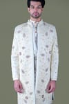 Gaurav Katta_White Italian Cotton Embroidered Zardosi Sherwani Set _at_Aza_Fashions