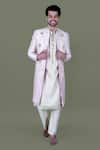 Buy_Gaurav Katta_Pink Italian Cotton Embroidered Zardosi Anchor Sherwani Set _at_Aza_Fashions