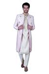 Gaurav Katta_Pink Italian Cotton Embroidered Zardosi Anchor Sherwani Set _Online_at_Aza_Fashions