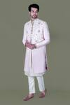 Buy_Gaurav Katta_Pink Italian Cotton Embroidered Zardosi Anchor Sherwani Set _Online_at_Aza_Fashions