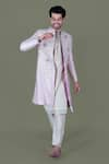 Gaurav Katta_Pink Italian Cotton Embroidered Zardosi Anchor Sherwani Set _at_Aza_Fashions