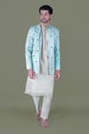 Buy_Gaurav Katta_Blue Italian Cotton Embroidered Zardosi Bandhgala Set _at_Aza_Fashions