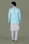 Shop_Gaurav Katta_Blue Italian Cotton Embroidered Zardosi Bandhgala Set _at_Aza_Fashions