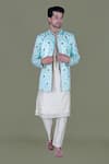 Buy_Gaurav Katta_Blue Italian Cotton Embroidered Zardosi Bandhgala Set _Online_at_Aza_Fashions