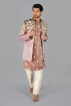 Buy_Gaurav Katta_Beige Italian Cotton Embroidered Floral Front-open Jacket Kurta Set _at_Aza_Fashions