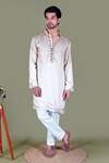 Shop_Gaurav Katta_White Modal Silk Embroidered Anchor Hem Kurta And Aligadi Pant Set _at_Aza_Fashions