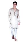 Gaurav Katta_White Modal Silk Embroidered Anchor Hem Kurta And Aligadi Pant Set _Online_at_Aza_Fashions