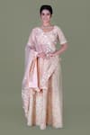 Buy_Gaurav Katta_Rose Gold Italian Cotton Embroidered Anchor Round Blouse Lehenga Set _at_Aza_Fashions