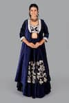 Buy_Gaurav Katta_Blue Lining Cotton Embroidered Thread Jacket Open Floral Lehenga Set _at_Aza_Fashions