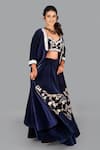 Gaurav Katta_Blue Lining Cotton Embroidered Thread Jacket Open Floral Lehenga Set _at_Aza_Fashions